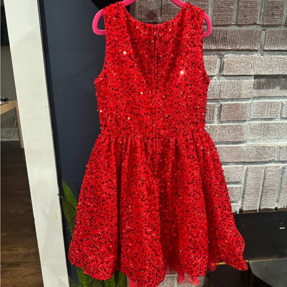 Little Girls Sparkly Red Party Dress - Picture 5 of 6